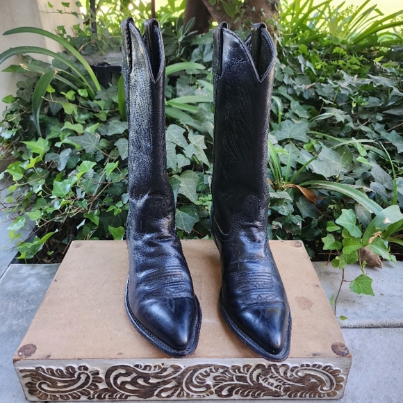 Code West Vintage Black Leather Cowboy Boots - Picture 2 of 9